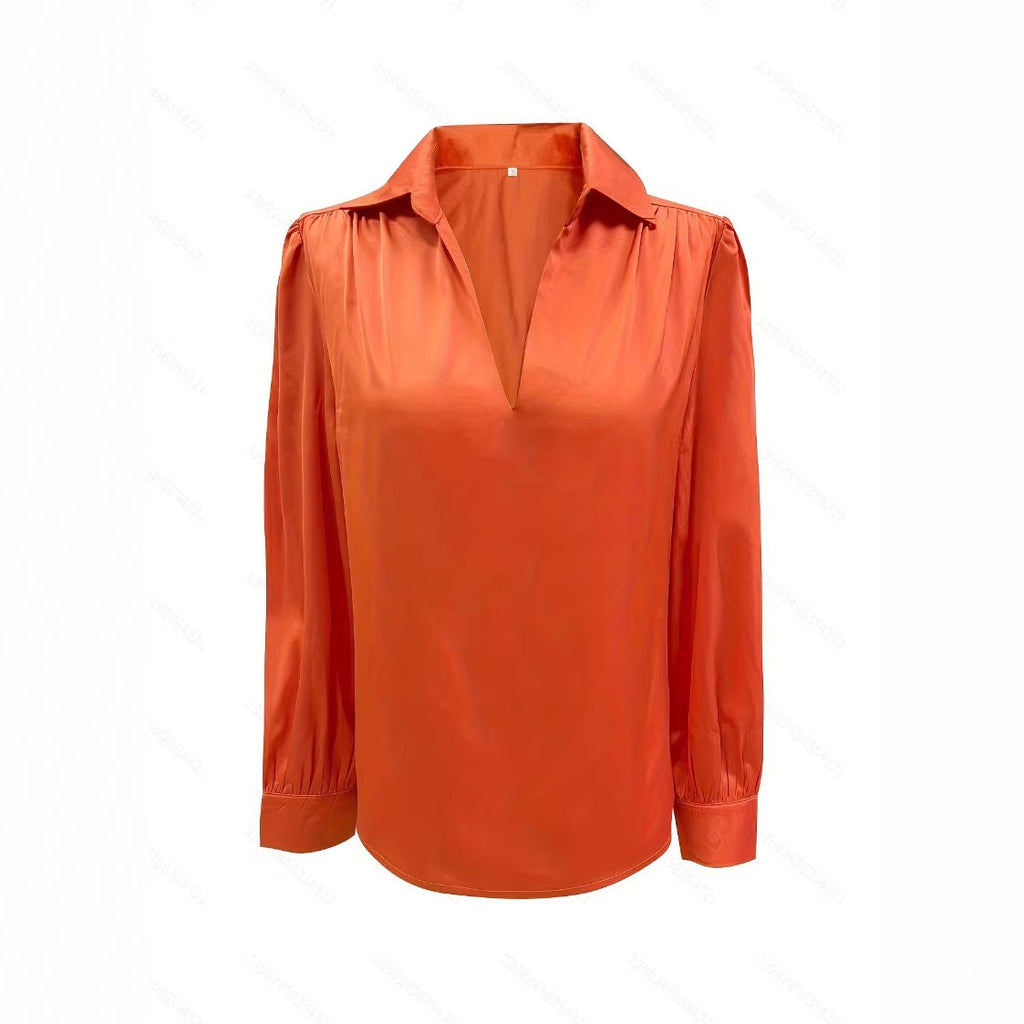 Satin Pleated Long Sleeve Top Womens