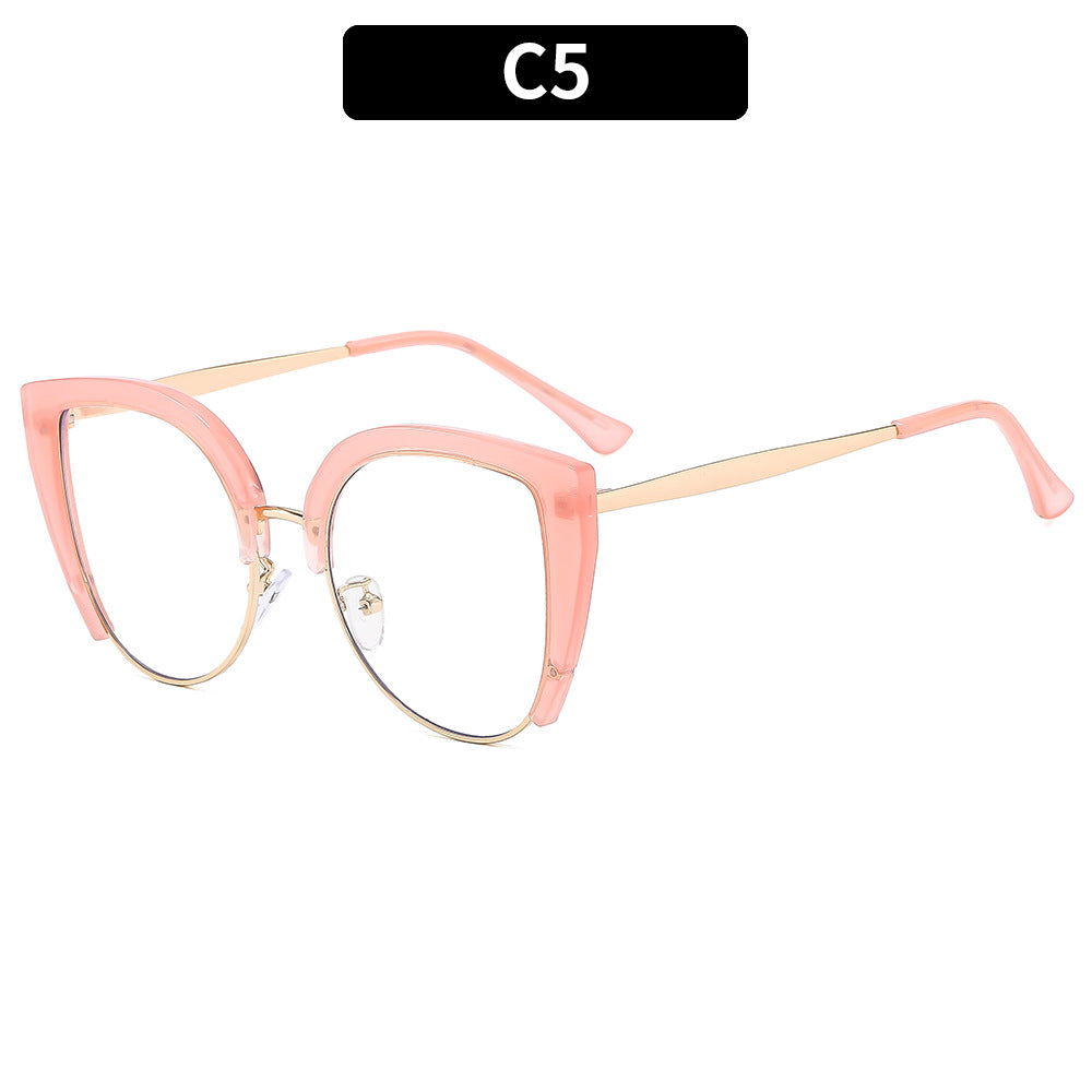 European And American-style Fashion Oversized Half-frame Casual Eyeglasses With Blue-light Protection And A Cat-eye Design