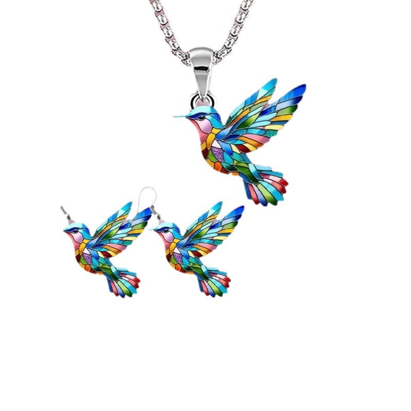 Hummingbird Earrings And Necklace Three-Piece Set