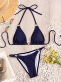 Denim Two-Piece Bikini Sexy Solid Color Womens Swimsuit