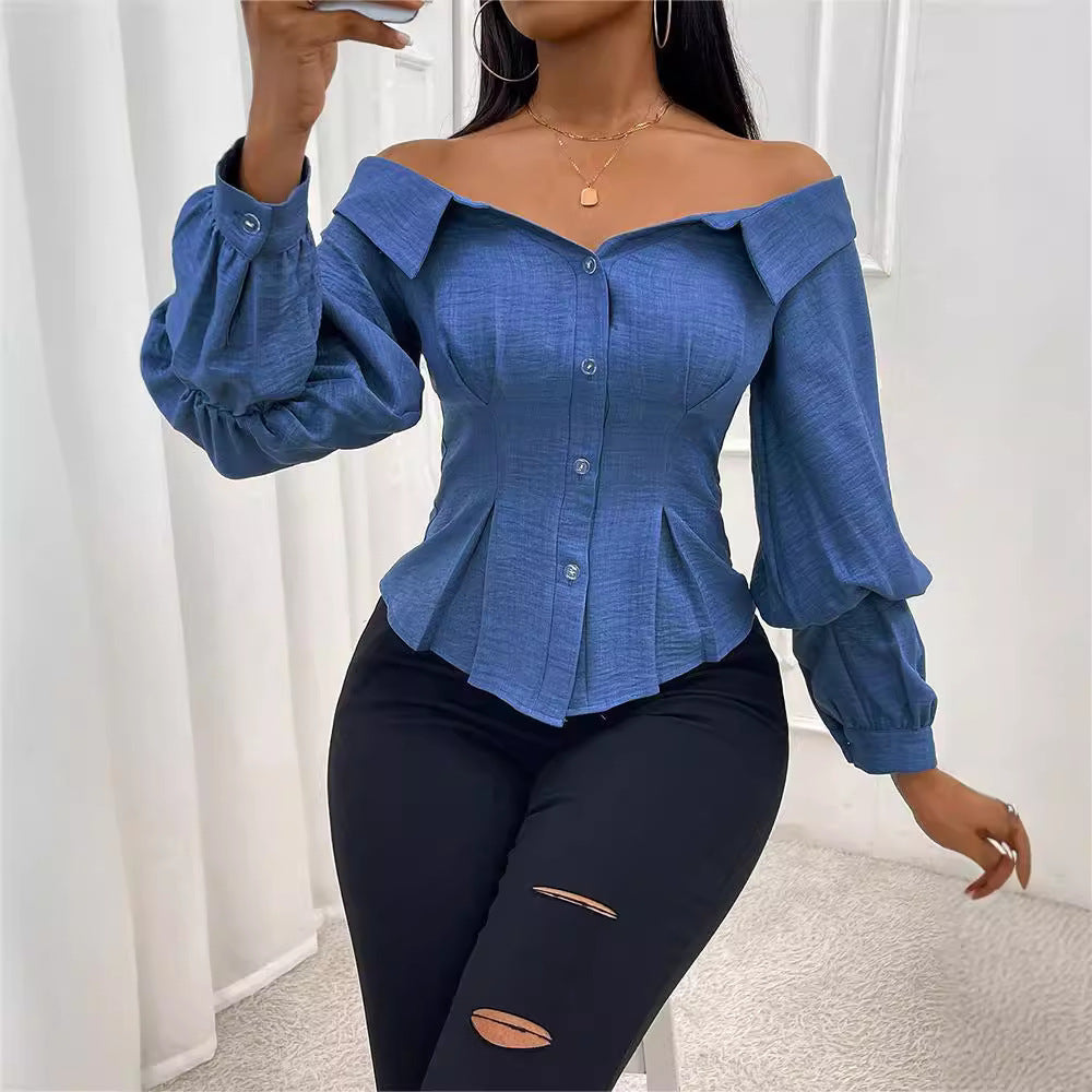 Womens Stylish Casual Belted Long-sleeve Shirt