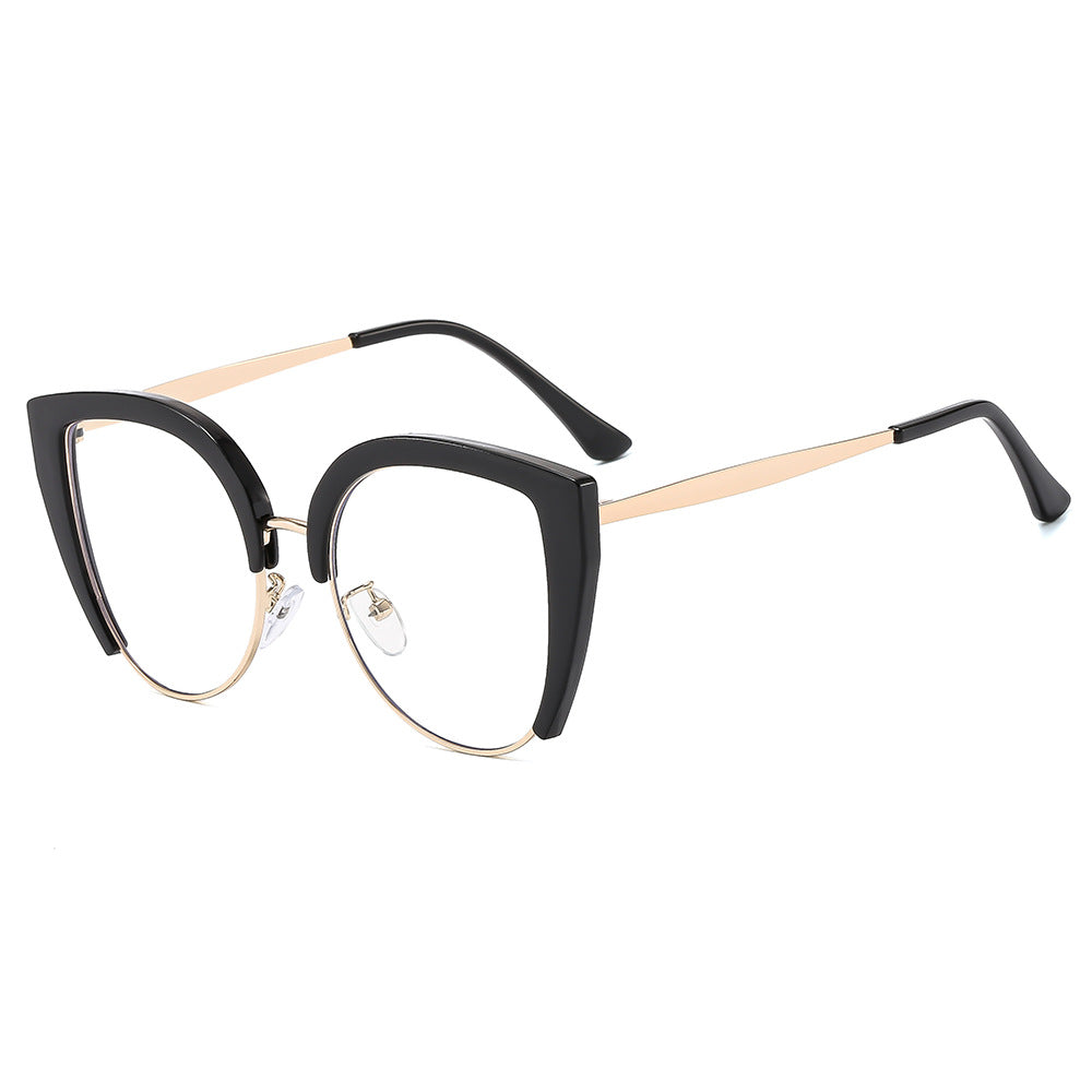 European And American-style Fashion Oversized Half-frame Casual Eyeglasses With Blue-light Protection And A Cat-eye Design