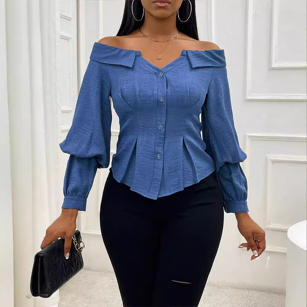 Womens Stylish Casual Belted Long-sleeve Shirt