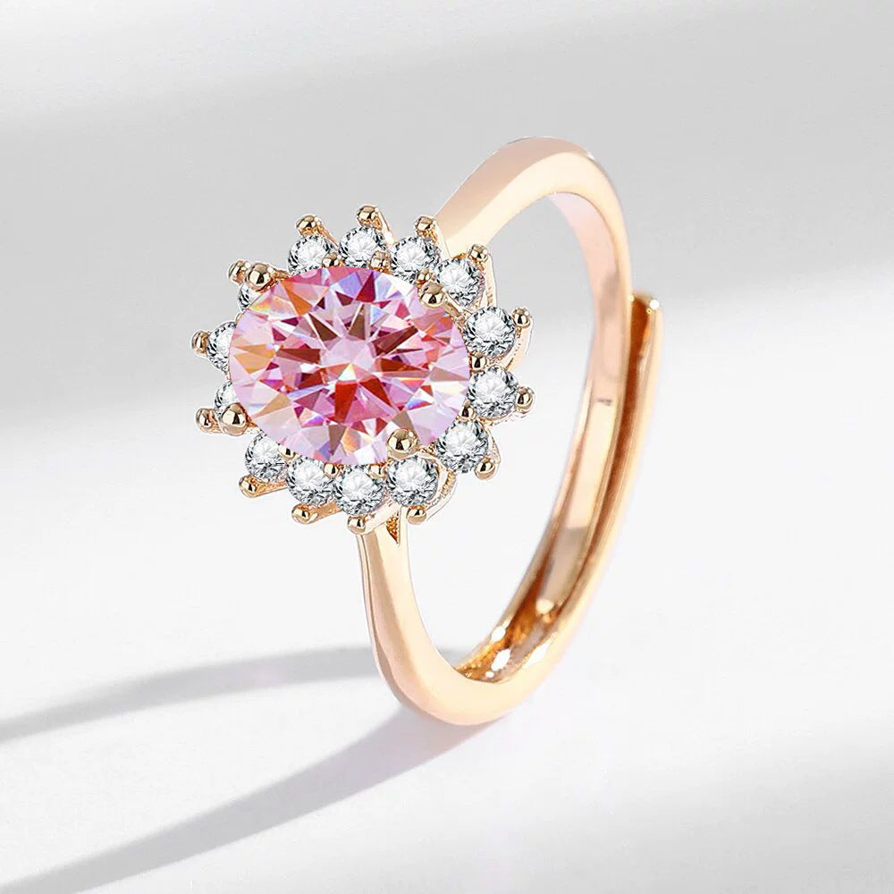 Light Luxury Sunflower Ring Champagne Gold With Colorful Gemstones High-Quality Hand Jewelry