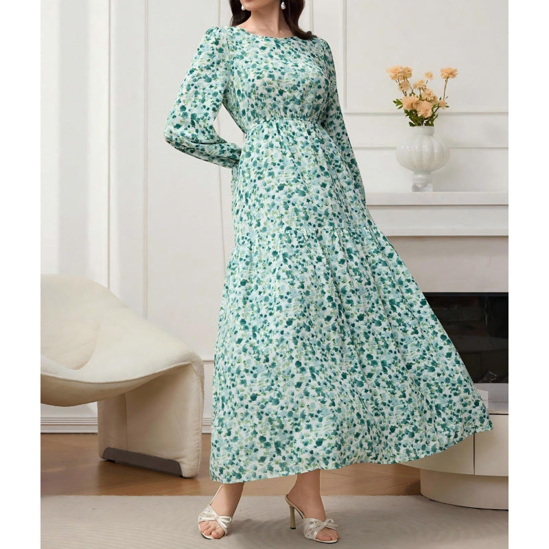 Long-sleeve Springfall Floral Print Dress