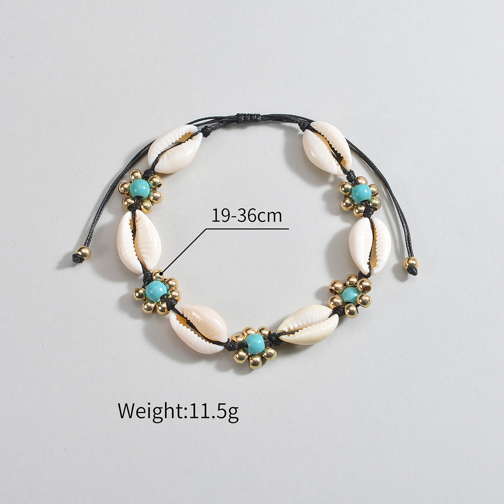 Seashell Rice-bead Woven Adjustable Rope Beach Anklet
