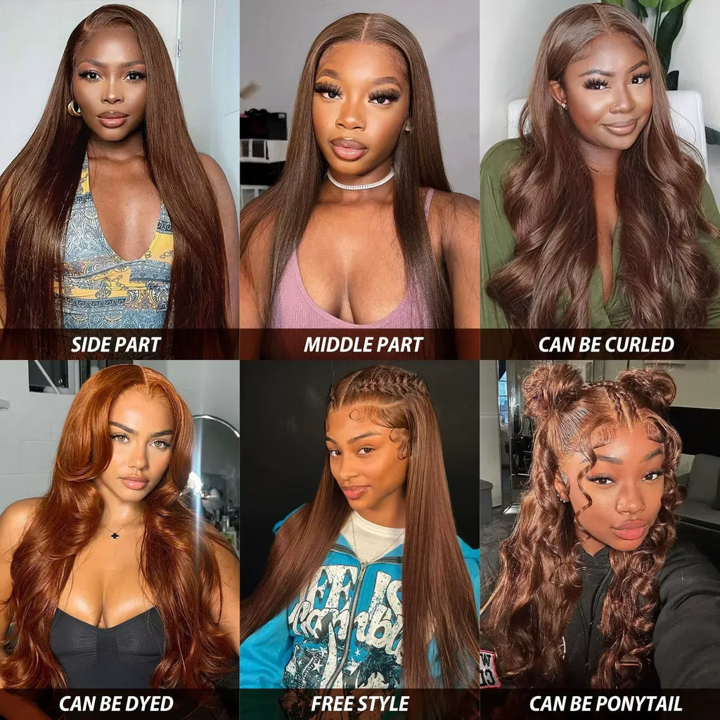 250% Density #4 Dark Brown 13x6 HD Lace Front Bone Straight Human Hair Wigs Chocolate Brown Straight Lace Frontal Wigs For Women