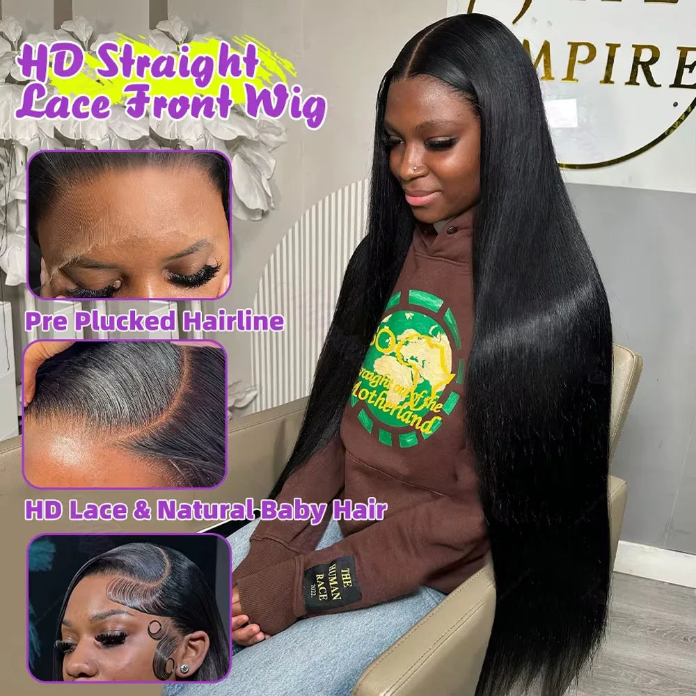 250% Straight Pre Cut Glueless Wig Human Hair Transparent 13x4 HD Lace Frontal Wig Bone Straight Pre Plucked Soft With Baby Hair