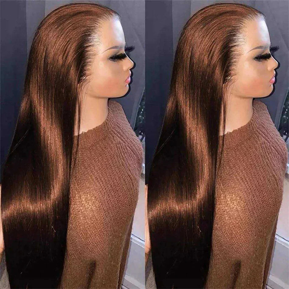 250% Density #4 Dark Brown 13x6 HD Lace Front Bone Straight Human Hair Wigs Chocolate Brown Straight Lace Frontal Wigs For Women