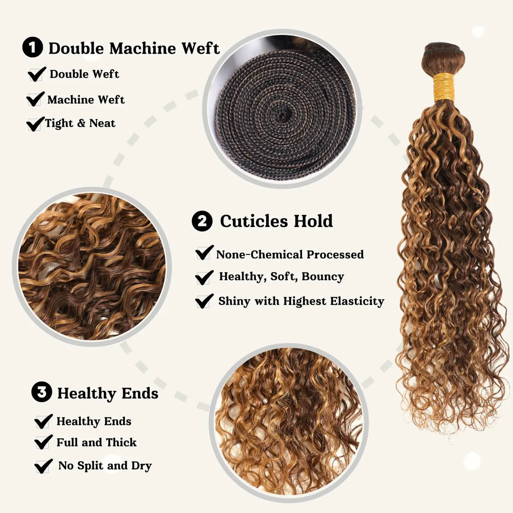 Honey Blonde Highlight Deep Wave Bundles 22 Inch P4/27 Ombre Single Bundles Wet and Wavy Bundle Human Hair Highlight Brown Color