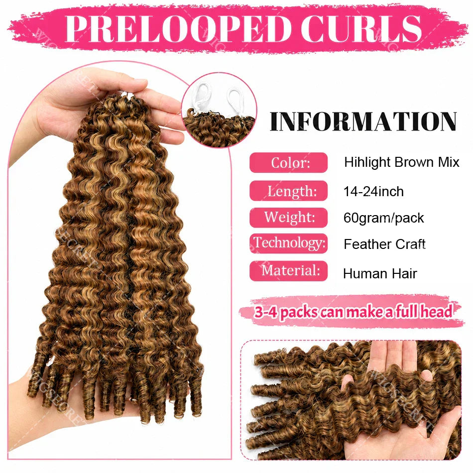 Honey Blonde Highlight Burmese Curly Crochet Human Hair For Braids Pre-Separated Knotless Ombre Miracle Knots Feather Human Hair