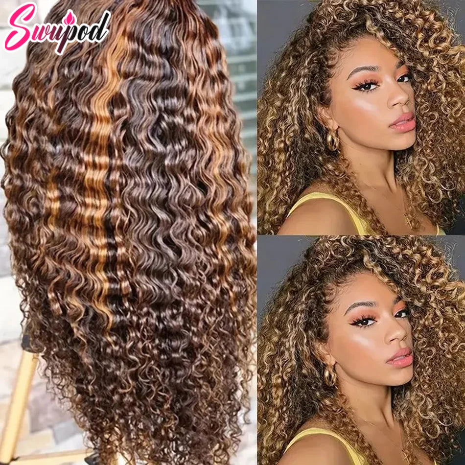 250% 360 Full Lace Piano Highlight Ombre Wig 13x6 HD Lace Frontal Wig 13x4 Front Deep Curly Remy Human Hair Glueless PrePlucked