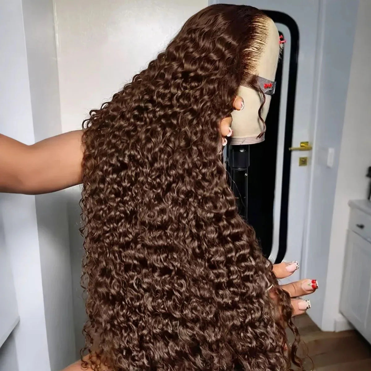 200 Density Chocolate Brown Deep Water Wave Lace Front Human Hair Wig 38Inch 13x4 Hd Lace Frontal Wig For Women 13x6 Curly Wigs