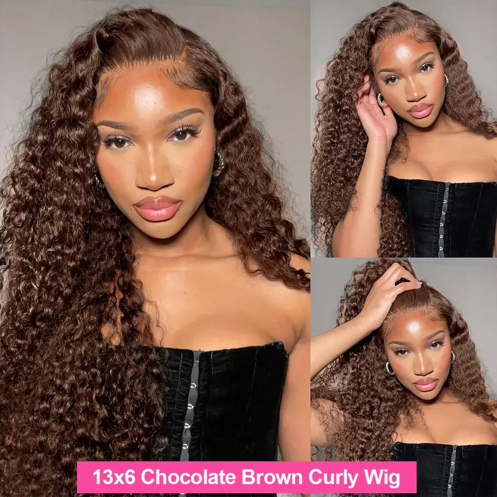 200 Density Chocolate Brown Deep Water Wave Lace Front Human Hair Wig 38Inch 13x4 Hd Lace Frontal Wig For Women 13x6 Curly Wigs