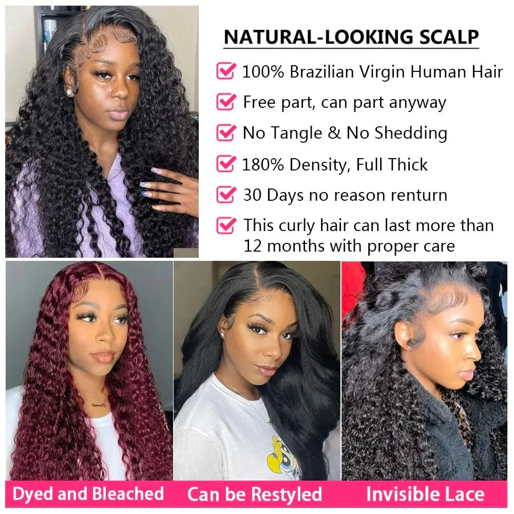 300 Density 13x6 Hd Deep Wave Frontal Wig 30 34inch Glueless Wigs 100% Human Hair Water Wave Curly Lace Front Wig For Women