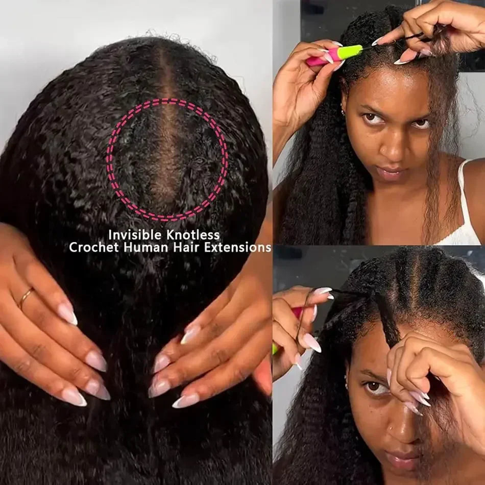 Kinky Straight Feather Crochet Human Hair Braid Hair Extensions Knotless Invisible Knot Pre-Separated Brazilian Human Bundles