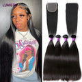 Bone Straight Human Hair Bundles With Closure 6x6/5x5 HD Transparent 100% Raw Virgin Human Hair Weave Extension 2X6 Lace Closure
