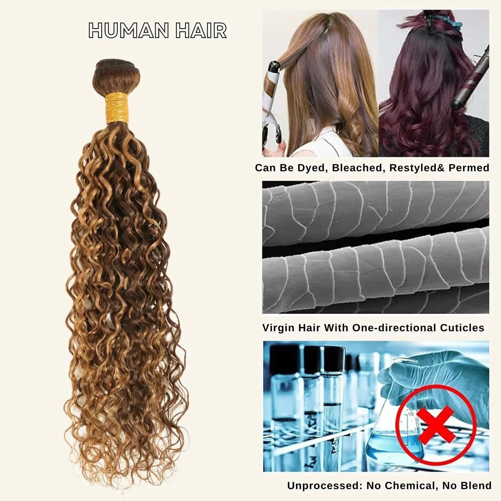Honey Blonde Highlight Deep Wave Bundles 22 Inch P4/27 Ombre Single Bundles Wet and Wavy Bundle Human Hair Highlight Brown Color