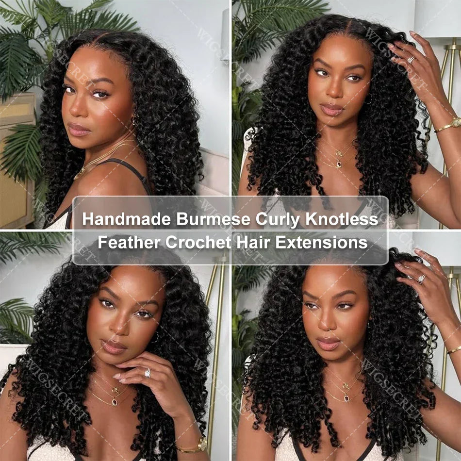 Honey Blonde Highlight Burmese Curly Crochet Human Hair For Braids Pre-Separated Knotless Ombre Miracle Knots Feather Human Hair