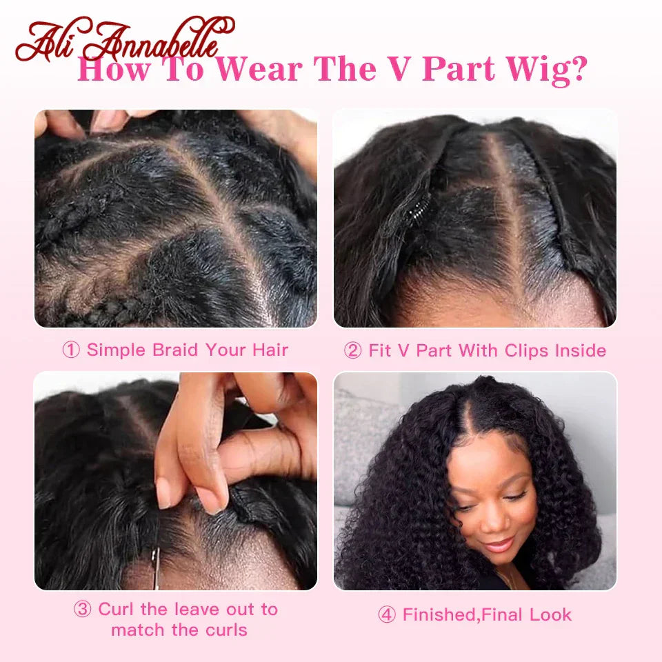 Ali Annabelle Deep Wave V Part Lace Wig Human Hair Wigs For Women Pre Plucked Hairline No Glue Lace Wig Remy Brazilian Hair 180%