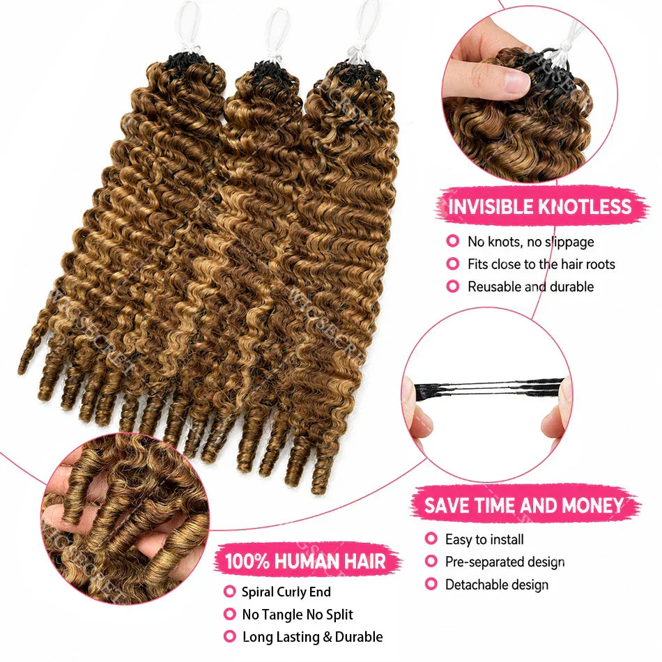 Honey Blonde Highlight Burmese Curly Crochet Human Hair For Braids Pre-Separated Knotless Ombre Miracle Knots Feather Human Hair