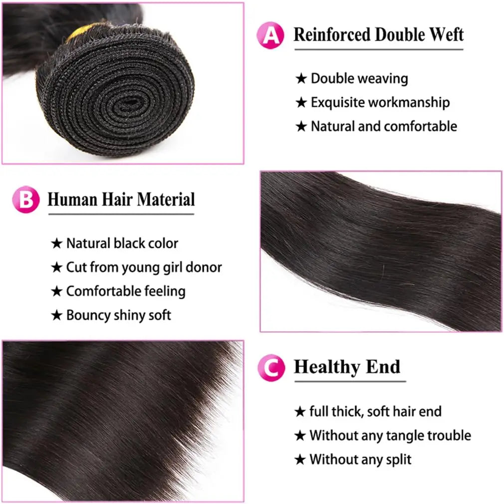 Indian Straight Hair Bundles 1/3/4/5 Pcs  Cuticle Aligned Raw Human Hair Straight Bundles Hair Weave Extensions For Black Women