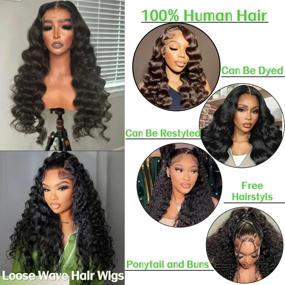 28 Inch Loose Wave Hair Wigs 13x4 HD Lace Front Human Hair Wigs 100% Human Hair Wigs Brazilian Loose Deep Wave Wigs For Woman