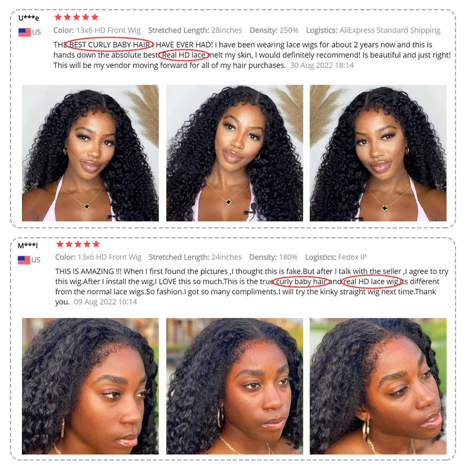 250% 13x6 HD Kinky Curly Wigs Human Hair Deep Wave Curly Lace Front Wigs Kinky Curly 4C Edges 13X4 Lace Frontal Wig For Women