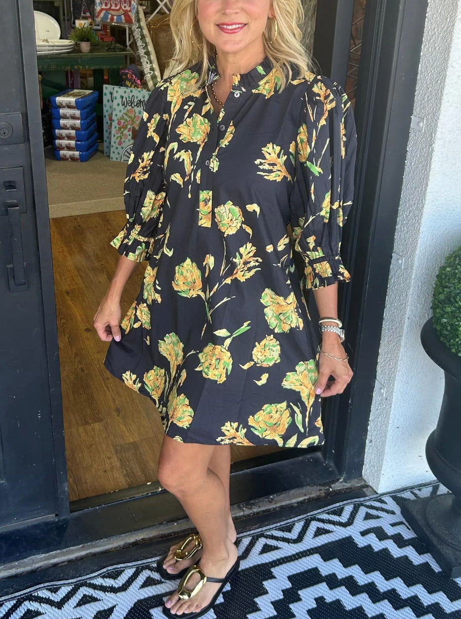 Womens Casual Dress With Bell Sleeves
