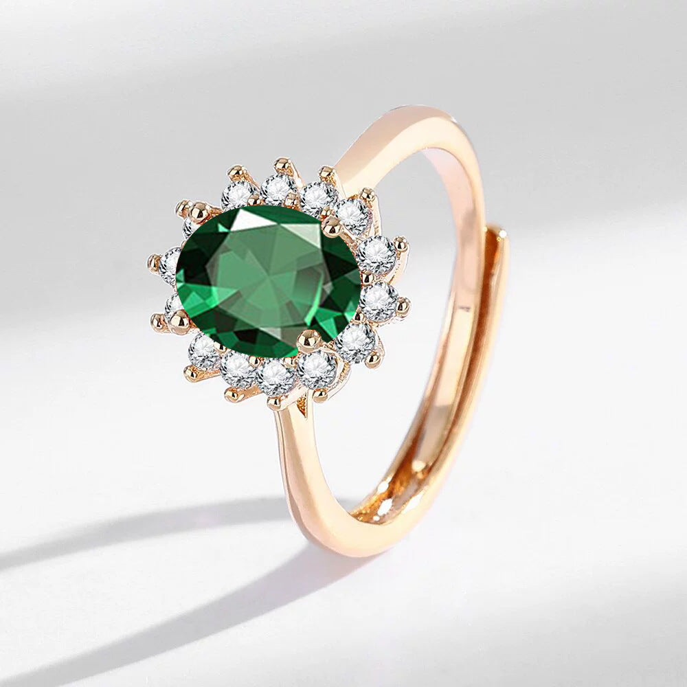 Light Luxury Sunflower Ring Champagne Gold With Colorful Gemstones High-Quality Hand Jewelry