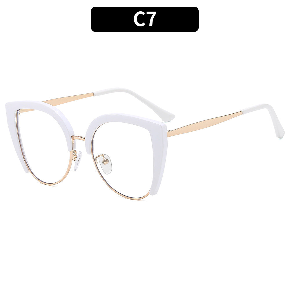 European And American-style Fashion Oversized Half-frame Casual Eyeglasses With Blue-light Protection And A Cat-eye Design