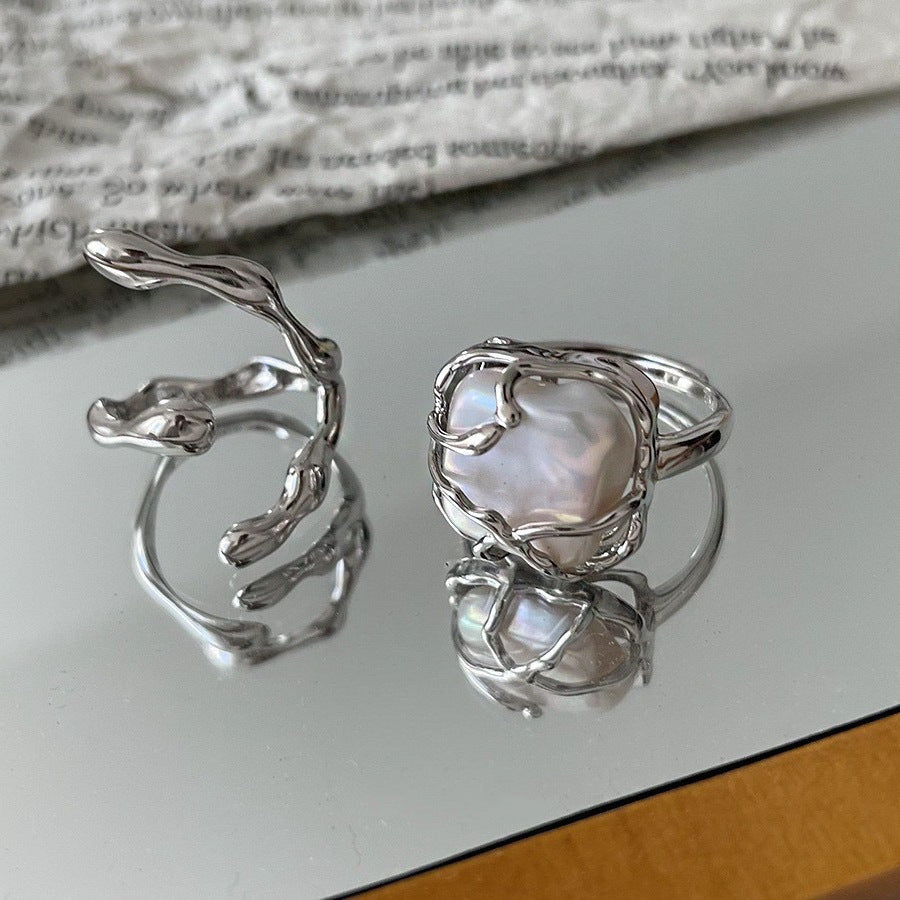 Personalized C-Shaped Water Drop Texture Open Ring For Women, Retro Hip-Hop Fashion Trendy Index Finger Ring