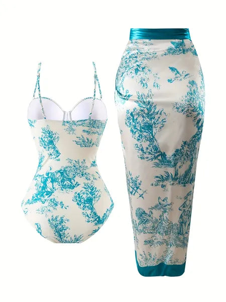High-end European And American Women's One-piece Swimsuit Cross-border Beach Set